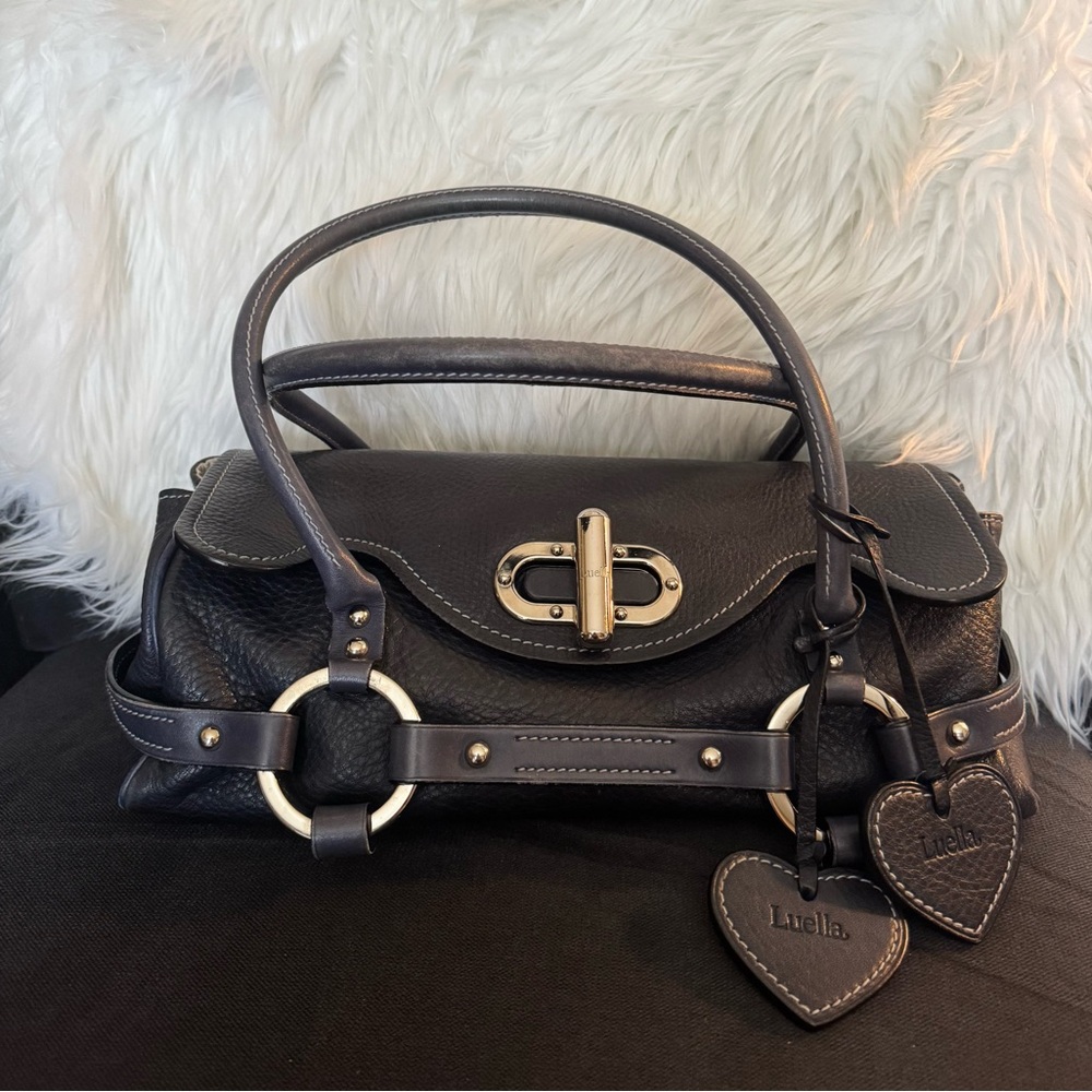 Luella Gisele Navy Leather Baguette Bag, Silver Hardware